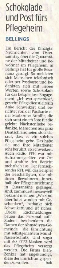 Schokolade und Post fürs Pflegeheim Bellings